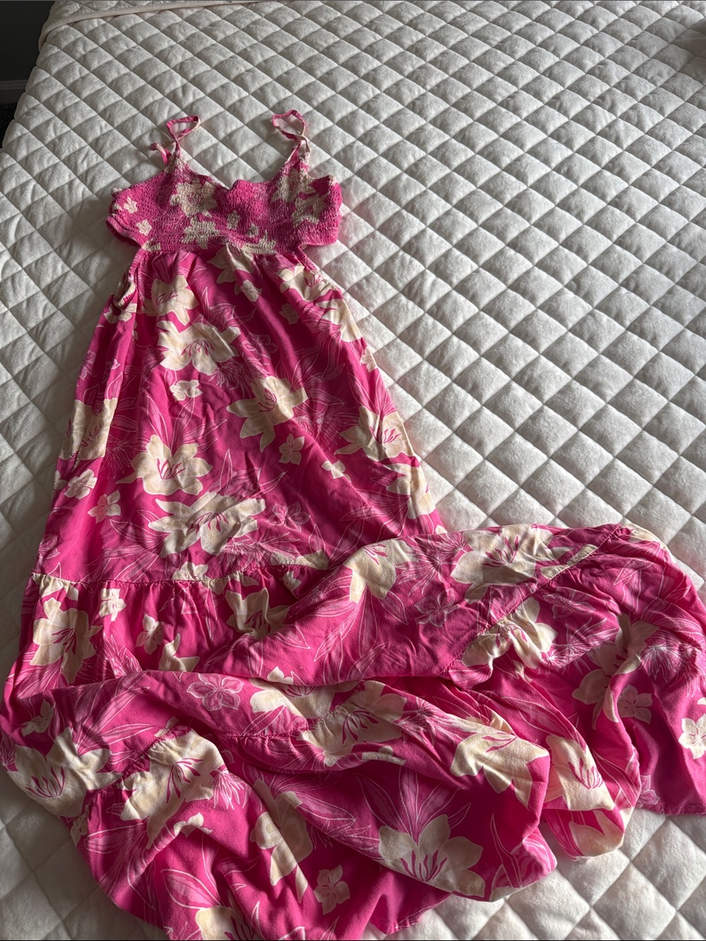 Roxy Pink Floral Maxi Slip Dress with Cream Blooms